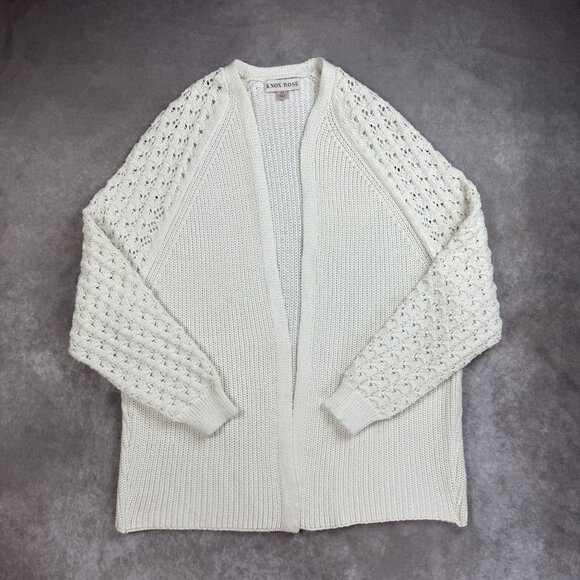 Knox Rose Open Front Knit Cardigan White Textured Design Long Sleeve - Picture 1 of 8